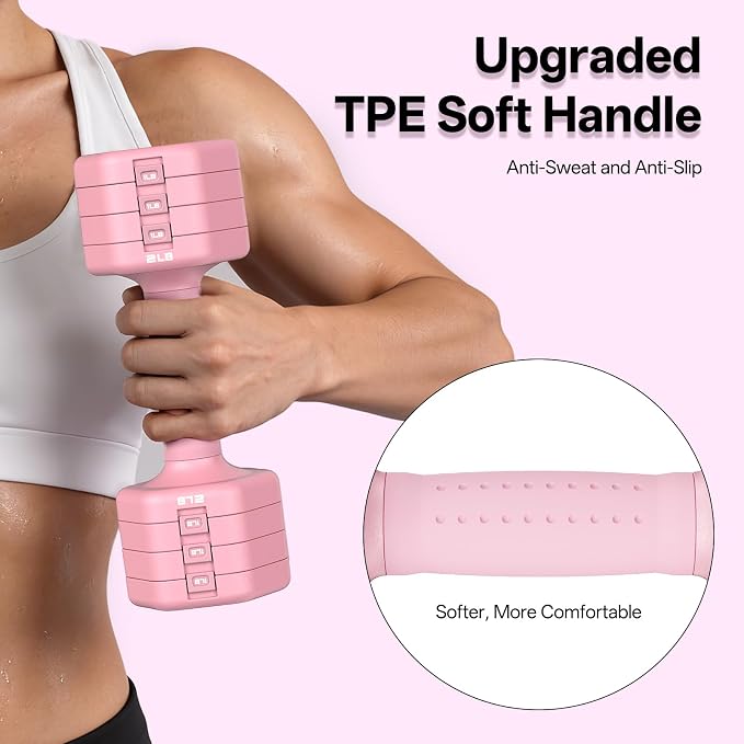 JOROTO 5-in-1 Adjustable Dumbbell Set, 8LB/11LB Pair Adjustable Weights for Women at Home, 1s-Adjust Dual Locking Stable Hand Weights with TPE Soft Handle, Home Gym, Rehab, Pilates, Yoga, Strength Training