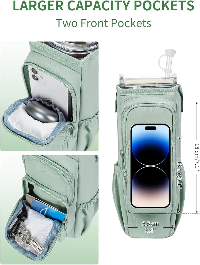 sportsnew 30/40oz Crossbody Water Bottle Holder Anti-Tip Tumbler Carrier | Lightweight Bottle Sling Fits Handled Tumbler w/ Phone Pocket, Adjustable Strap, Insulated Lining, Hands-free for Hiking Gym