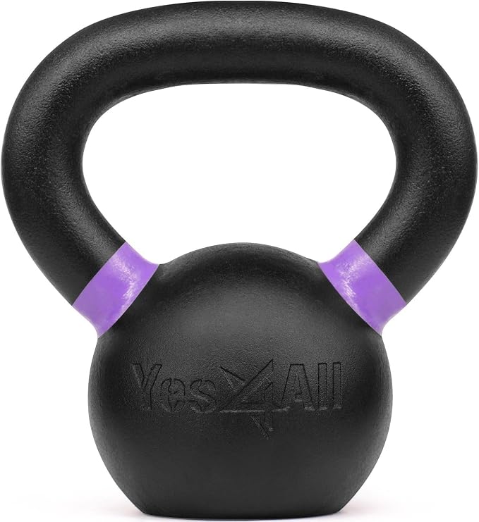Yes4All Powder Coated Kettlebell, Cast Iron Core Kettlebells with Non-Slip Handle & Flat Bottom for Conditioning, Heavy Duty for Strength Training, 9lb to 71lb - Single & Pair
