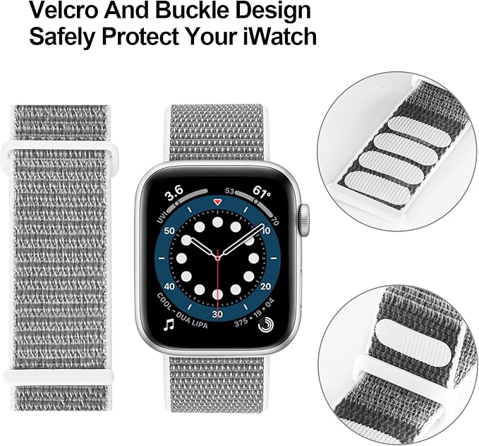 Sport Loop Band Compatible with Apple Watch Band 38mm 40mm 42mm 44mm iWatch Series 6 5 SE 4 3 2 1 Strap, Nylon Velcro Women Men Stretchy Elastic Braided Adjustable Wristband, 38mm 40mm Sea Shell | Braided Nylon Band for Apple Watch 38mm 40mm, Adjustabl...