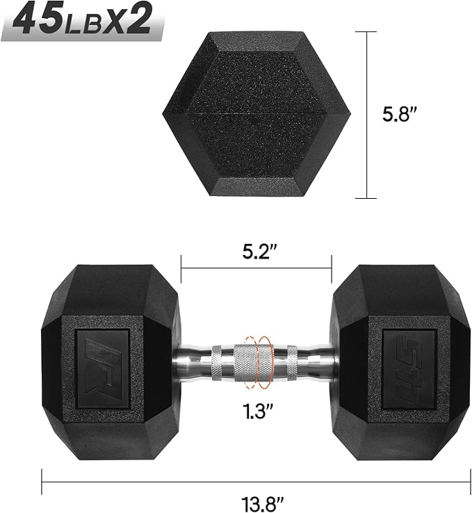 RitFit 5-650 LBS PVC Hex Dumbbell Sets with Optional Rack for Home Gym | PVC Coated Anti-Roll Hex Design, Chrome Handle with Ergonomic Grip, Full Body Strength Training with Optional Rack