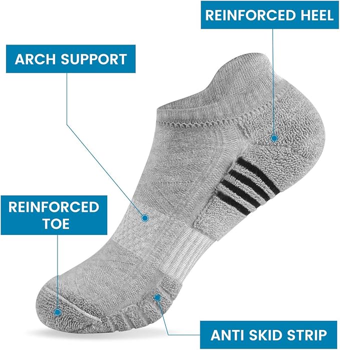 TANSTC Athletic Running Ankle Socks for Men Women, Cushioned Low Cut Sport Tab Socks, 6 Pack