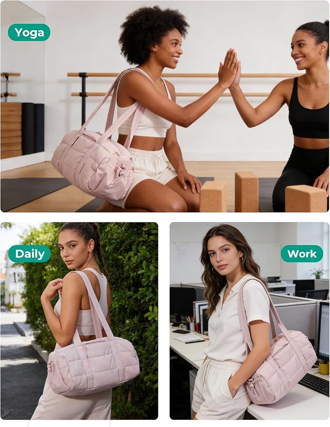 BAGSMART Reiki Gym Bag for Women Puffy Yoga Mat Travel Weekender Duffle Bag | Lint-Resistant Lining, Wet-Dry Pocket & Anti-Slip Mat Loop, Ultra-Light, Roomy for Workout Gear, Water Bottle, Travel, Sports