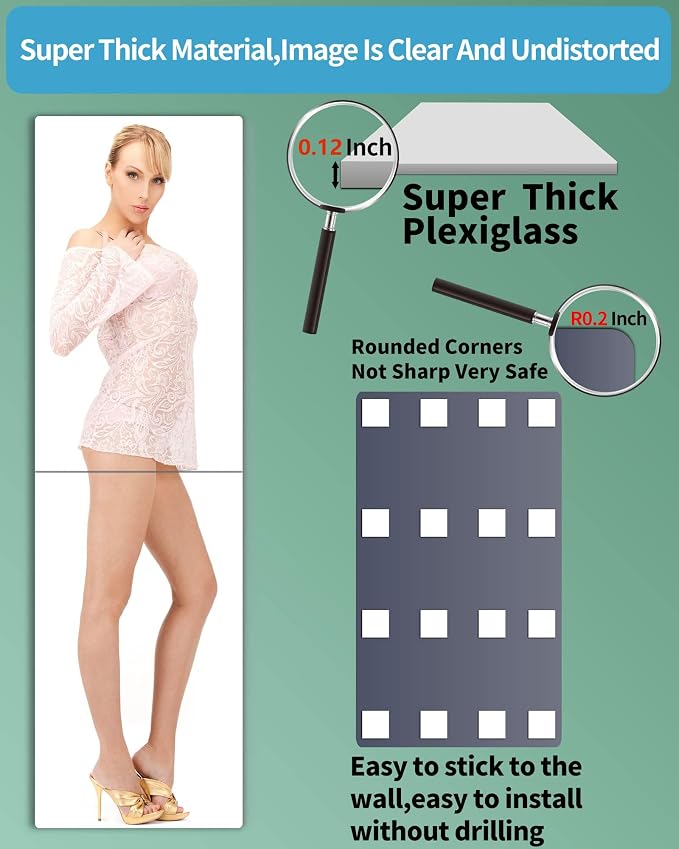 Unbreakable Acrylic Full Length Mirror for Wall Mounted, Full Body Mirror for Kids, Flexible Plastic Safe Shatterproof, 2 PCS 24 x 14 Inches, Workout Mirrors Tiles for Home Gym, Bedroom Over The Door