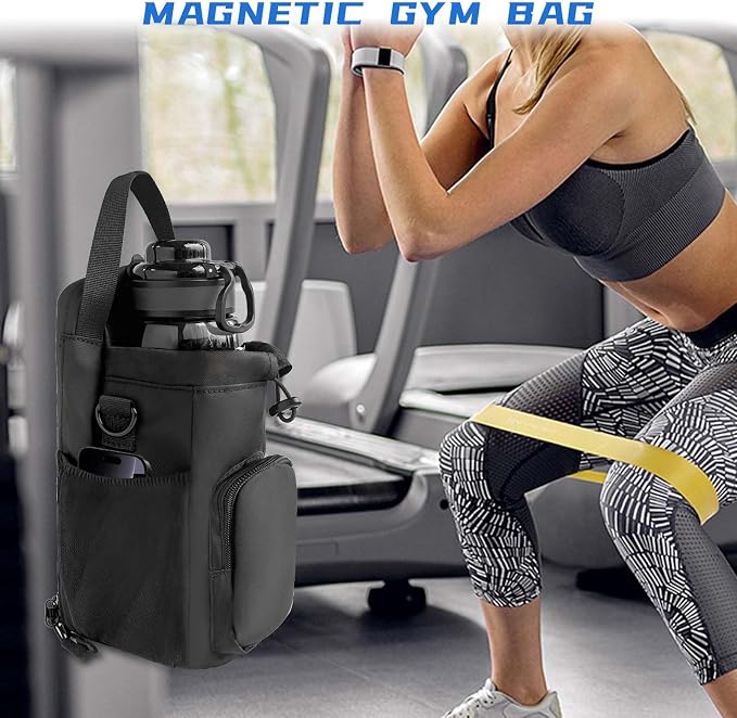 Magnetic Gym Bag for Men and Women, 60 OZ Magnetic Water Bottle Holder for Gym, Small Gym Bag, Gym Gifts for Women and Men (Black)
