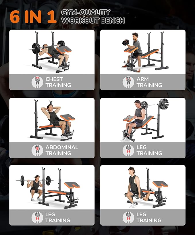 Multi-Function All in 1 Weight Bench Set - Multi-Positions Heavy Duty Weight Lifting Sit Up Bench Workout Benchs Folding Bench Press for Home Gym