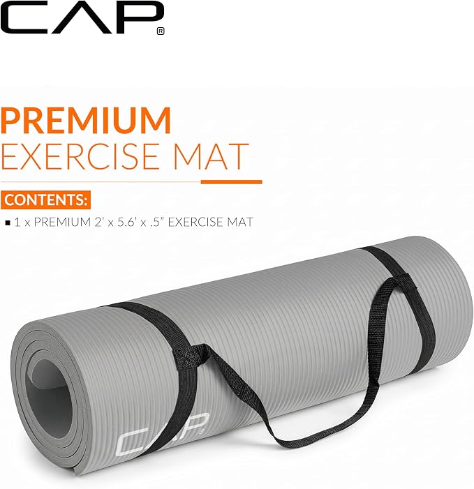 CAP Barbell 1/2-Inch High Density Exercise Yoga Mat with Strap | Multiple Options