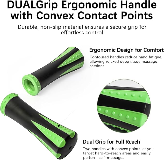 Muscle Roller Massage Roller Stick- Deep Tissue Fascia Blaster for Myofascial Pain Relief, Lymphatic Drainage & Body Sculpting, Handheld Physical Therapy & Recovery Tool (Green Black)