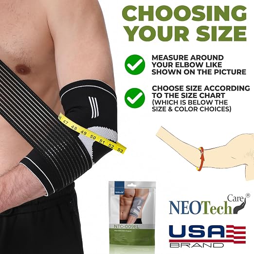 NeoTech Care Elbow Support Brace (Black, Size S, 1 Pair)