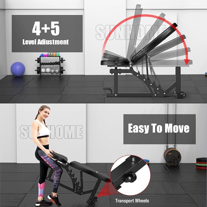 SunHome Smith Machine, 2000LBS Power Cage Squat Rack with Smith Bar, LAT Pull-Down Systems, Cable Crossover Machine for Home Gym