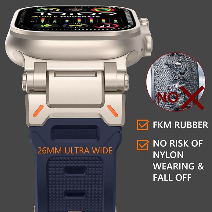 WINGLE FKM Rubber Bands for Apple Watch Band Ultra 3/2/1 Band Ultra 49mm Series 11 10 46mm 45mm 44mm 42mm SE 3/2/1 9 8 7 6 5 4 3 Men, Military Rugged Metal Connector Silicone Apple iWatch Sport Bands