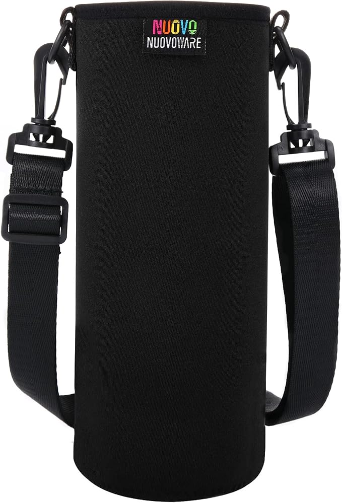 Nuovoware Water Bottle Carrier, 1000ML, Black | Portable Insulated Neoprene Sleeve, Adjustable Shoulder Strap, Fit Stainless Steel, Plastic Bottles, Small Size
