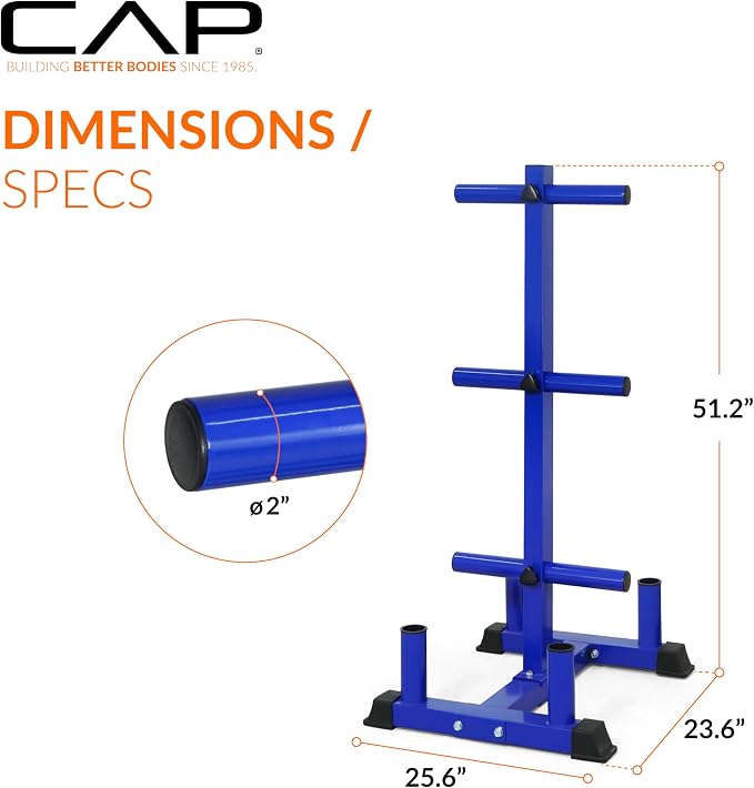 CAP Olympic Bumper Plate Tree Rack with Barbell Holders, Heavy-Duty Weight Plate Storage Rack for Home Gym, Steel Olympic Plate Organizer Stand, Multiple Color & Size Options