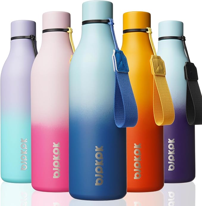 BJPKPK 25oz Insulated Water Bottle, Stainless Steel Bottle with Carry Strap | Keep Cold & Hot Vacuum Insulation, Leak-Proof BPA-Free Design, Slim Bottle Fits Most Cup Holders for Gym, Office & Travel