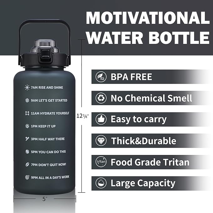 ST-YIBEN 64oz,100oz,128oz Large Motivational Water Bottle with Time Marker, Leakproof & BPA Free Half Gallon Big Water Bottle with Straw Handle Tritan Frosted Water Jug for Gym,Fitness,Outdoor Sports