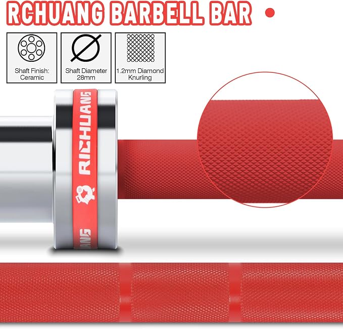 7ft Olympic Barbell 28mm 45lb – 500/700/1000LB Bar for Home Gym | Ceramic coated steel. Smooth spinning sleeves. Fits 2" plates. For snatch, clean and jerk, squats, deadlifts, bench press.