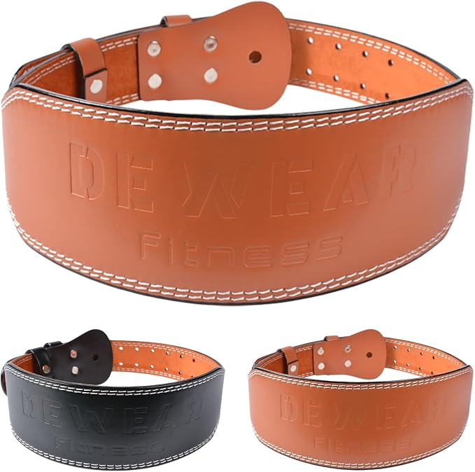 Leather Weight Lifting Belt, 4”& 6”Padded Lumbar Back Support, 10 Adjustable Holes, Gym Weight Belt Ideal for Deadlift, Powerlifting, Bodybuilding and Squat
