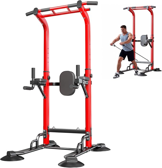 SogesPower Pull Up Bar Station Power Tower,12-Level Adjustable Heights | 66.1" to 94.5"Pull Up Dip Station for Home Gym, Pull Up Bar Stand Dip Bar Strength Training Fitness Equipment