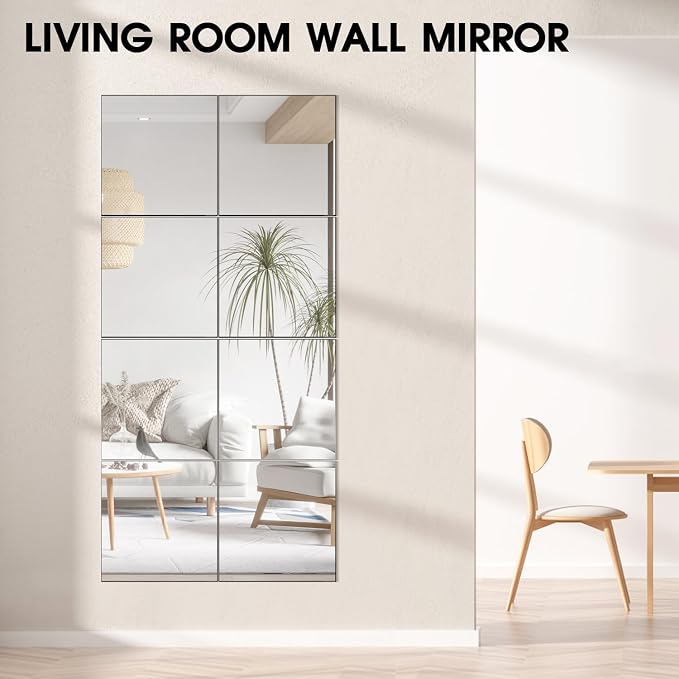 VASUHOME Glass Full Length Wall Mirror Tiles - [12 x10 Inch - 4PCS], Frameless Full Body Mirror for Home Gym, Bedroom, Living Room - Versatile Wall Mirror with Unrivaled Clarity