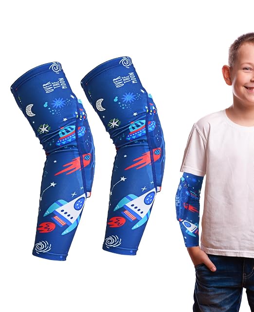 AceList Space Elbow Pads for Kids, Youth Volleyball Arm Sleeves for Boys Girls, Protective Compression Gear for Basketball Football Wrestling, Anti-Slip Stay-Up Protective Gear, 1 Pair (Size XL)