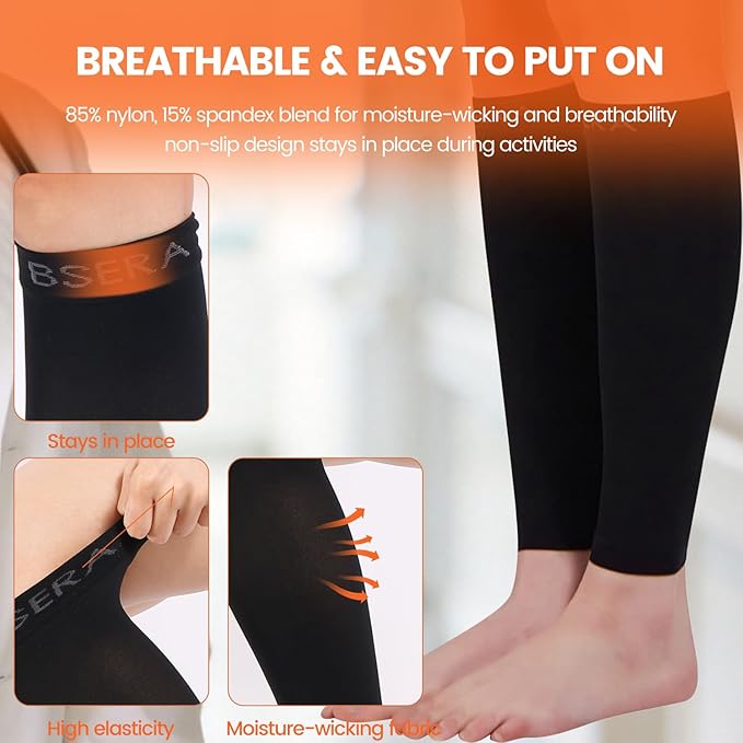 BSERA Calf Compression Sleeve Women, 2 Pairs 20-30mmHg Footless Compression Socks for Swelling Shin Splints Varicose Veins