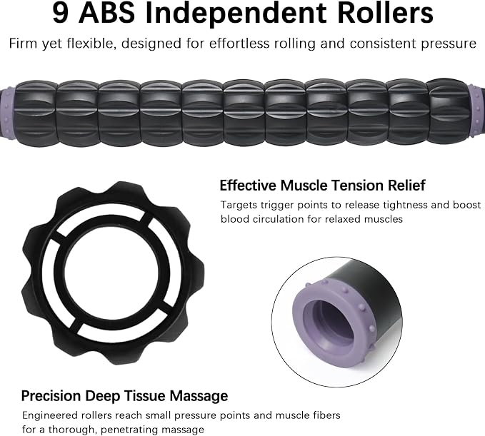 Muscle Roller Massage Roller Stick- (Dark Purple) | Lymphatic Drainage & Body Sculpting, Handheld Physical Therapy & Recovery Tool