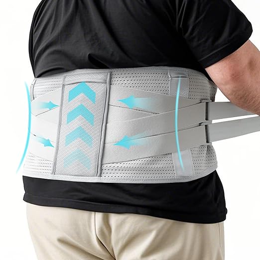 King Mills Plus Size Back Brace for Lower Back Pain, Belly: 52"-60" | Breathable Obese Belly Support, For Sciatica, Scoliosis, Two Sets of Support Bars, Lightweight