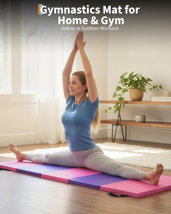 Garvee Gymnastics Mat, 6.2Ft 2-Inch Thick 4-Fold | Exercise Floor Mat for Home Gym, Portable Yoga Mat for Pilates, Aerobics, Martial Arts & Training