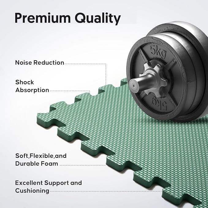 32 Pack 128 sqft Home Gym Mat, Puzzle Exercise Mat, EVA Interlocking Foam Floor Tiles for Home Workout Equipment and Kids' Play Areas - Blue, 24 in x 24 in x ½ in - (Green, 32 Pack(128 SQ FT))