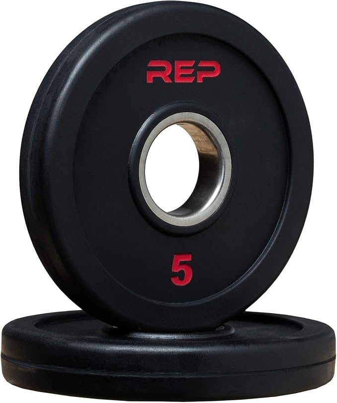 REP Fitness Rubber Coated Olympic Plates, Updated Design - Tri-Grip Olympic Barbell Weights – Sold in Pairs and Sets…