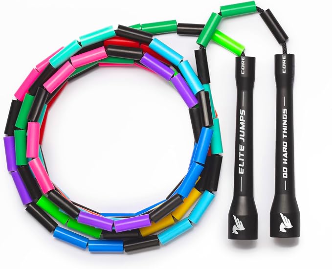 Elite Jumps 1-inch Beaded Jump Rope, Adjustable Shatterproof | Durable adjustable beaded rope. Improves rhythm, speed and agility. For fitness and cardio.