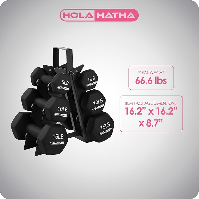 HolaHatha 1, 2 and 3 lb Neoprene Dumbbell Strength Training Weight Set with Rack