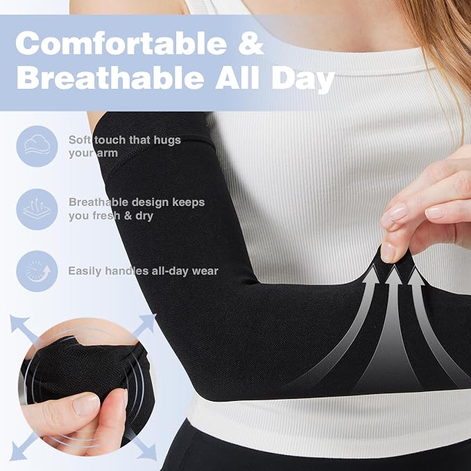 Lymphedema Arm Compression Sleeves for Women 20-30 mmHg Full Arm Support for Swelling Relief & All-Day Wear