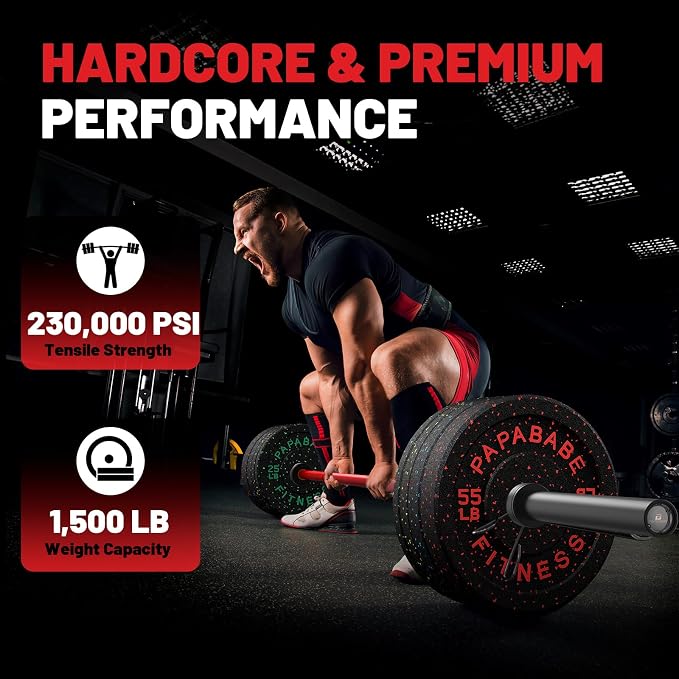 PAPABABE 7ft Barbell 45lb Olympic Barbell 1000/1500lbs Capacity Home Gym | 7ft 45lb 2" Olympic Barbell, 1000/1500lbs Capacity, Hybrid Needle Bearings & Bushings for Squat Curl Deadlift