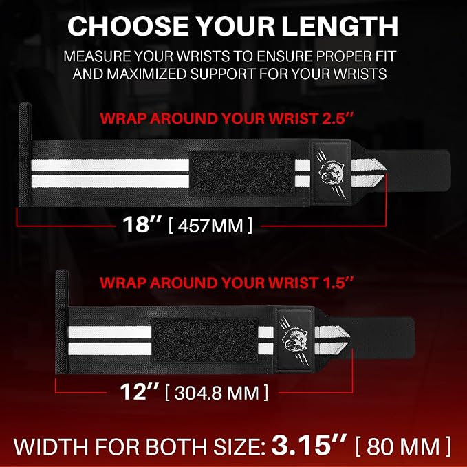 TECEUM Elastic Cotton Weightlifting Wrist Wraps with Thumb Loops, 1 Pair