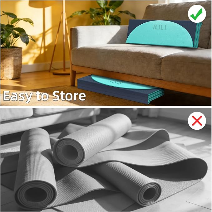 ILILI Foldable Yoga Mat-Semicircular, 10mm Thick, TPE Material, Extra Long 75"L x 26"W, Soft and Comfortable Folding Oval Mat 0.4 Inches, Easy to Carry and Store, 190*66cm Portable Multi-Functional Use for Yoga, Home Exercise & Outdoor