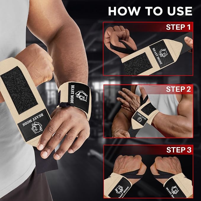 TECEUM Elastic Cotton Weightlifting Wrist Wraps with Thumb Loops, 1 Pair