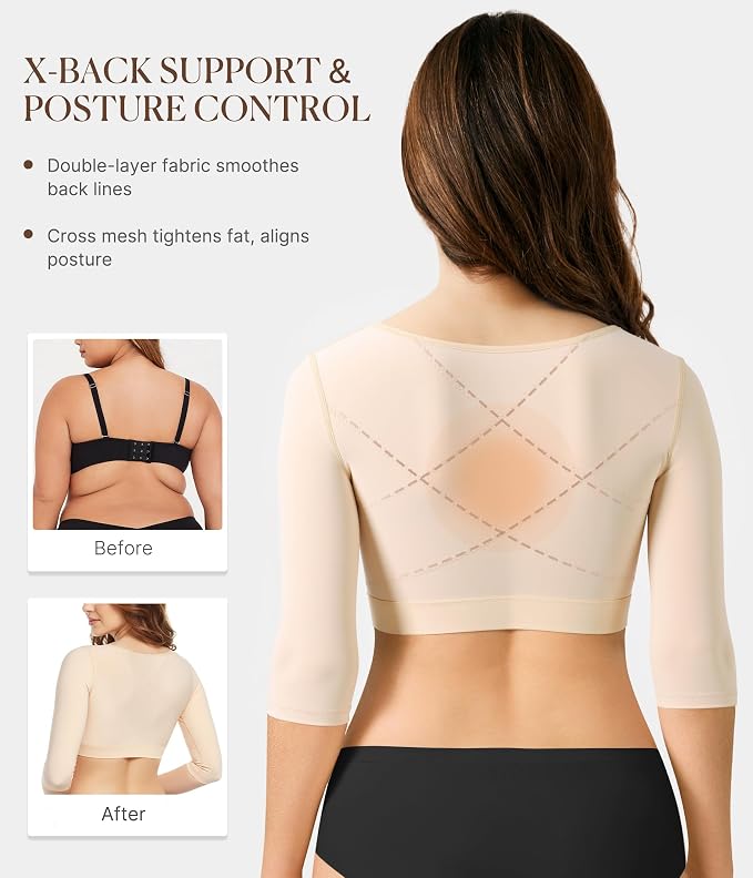 BRABIC Upper Arm Shaper for Women Fajas Post Surgery Compression Sleeves | Front Closure Bra, Arm Lipo Compression Garment, Slimming Shapewear Top, Support for Flabby Arms and Post-Surgery Recovery