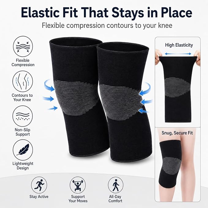 1 Pairs Compress Bamboo Knee Sleeves, Elastic Warm Knee Brace for Joint Support, Running, Walking, Sports, Men and Women