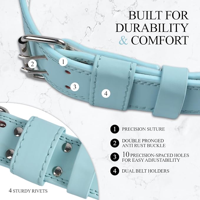 Leather Weightlifting Belt, 10 Adjustable Holes, 4”Width, Double Prong Power Belt for Gym Bodybuilding, weightlifting, powerlifting, squats and deadlifts