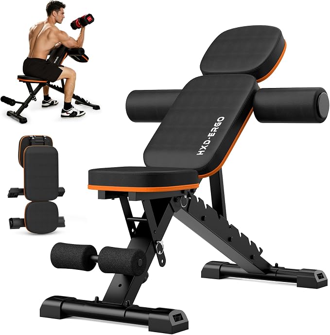 Adjustable Weight Bench for Home Gym, Foldable Workout Bench, Incline Bench | 660lbs Adjustable Weight Bench with 8 Backrest and 4 Seat Positions for Incline, Decline, and Flat Strength Workouts