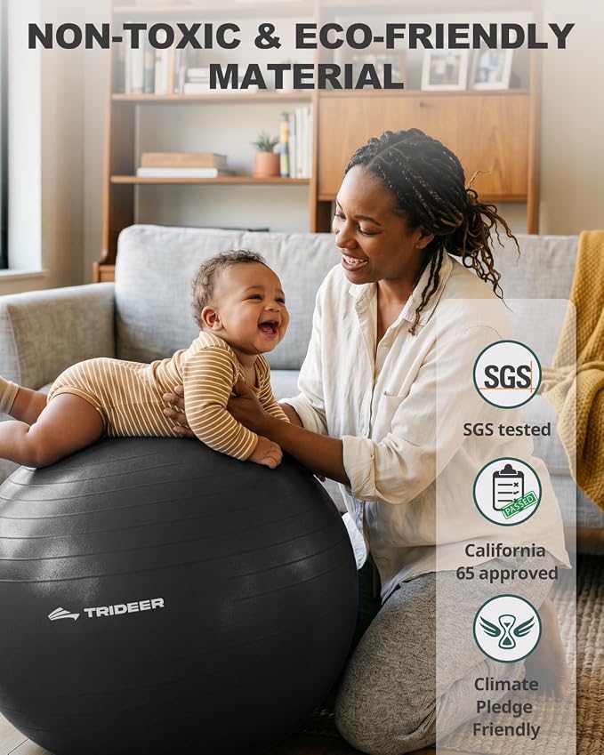 Trideer Yoga Ball for Exercise, Pilates, Core & Balance Training, Stability Ball for Pregnancy & Birthing Prep, Physical Therapy, Daily Stretching, Office Chair for Active Sitting, Quick Pump Included