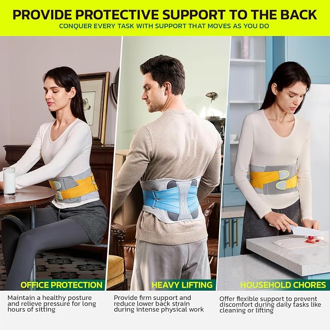 Back Brace for Lower Back Pain Relief, Adjustable Lumbar Support Belt with Steel Plates, Dual Compression, Breathable 3D Knit Fabric, Slim Waist Design for Work, Gym, Sciatica, Herniated Disc 3XL
