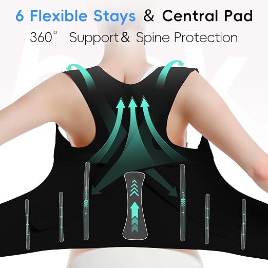babaka Posture Corrector for Women and Men, Invisible Lightweight Adjustable Back Brace for Upper and Lower Back Pain Relief, Hunchback, Hump, Scoliosis, Thoracic, Spine Corrector Under Clothes (Black, Medium, Waist: 29''-35'')