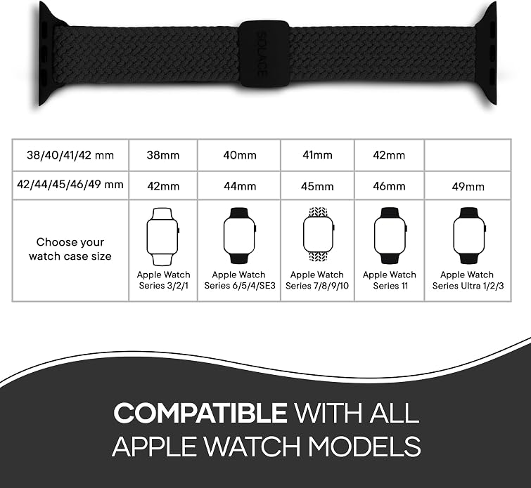 Solace Bands Imperium Adapt Wide Adjustable Nylon Braided Watch Band - Compatible with All Apple Watches - Solace Apple Watch Bands for Women & Men - Smart Watches Band Series 11-1, Ultra, SE
