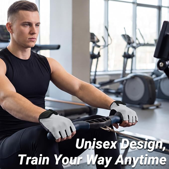 Workout Gloves for Women Men, Full Palm Silicone Grip, Padded Half Finger Gloves for Gym, Weight Lifting, Cycling
