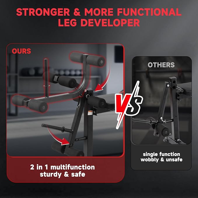 MAIDOMA 1500LBS Foldable 8 IN 1 Weight Bench with Upgraded Leg Extension | Adjustable Flat Incline Decline Bench Press Set with Wide Squat Rack for Full Body Home Gym Workout (US Stock)