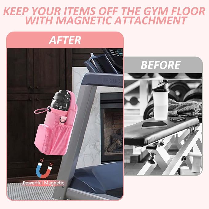 Magnetic Gym Bag for Men and Women, Magnetic Water Bottle Holder for Gym, Small Gym Bag, Gym Gifts for Women and Men (Pink, <40 OZ)