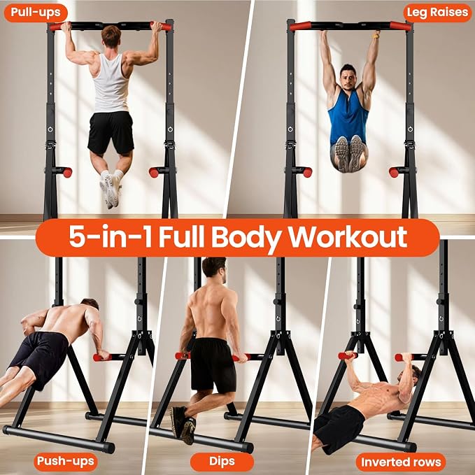 DOBESTS Power Tower Pull Up Bar Free Standing, Foldable Pull Up Station