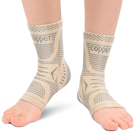 INDEEMAX Copper Infused Ankle Brace for Sprained Ankle, Ankle Compression Sleeve Ankle Support for Women & Men, Achilles Tendonitis Brace, Skin Silver, S